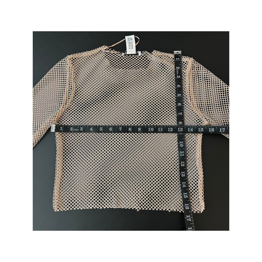 Zara Rhinestone Fishnet Top Long Sleeve Mesh Shimmer Nude Champagne M (1238) - Picture 5 of 8